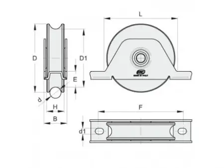 ROLA ZINCATA SEMIINGROPATA CU RULMENT 75mm-200kg-SINA SEMICERC 16mm