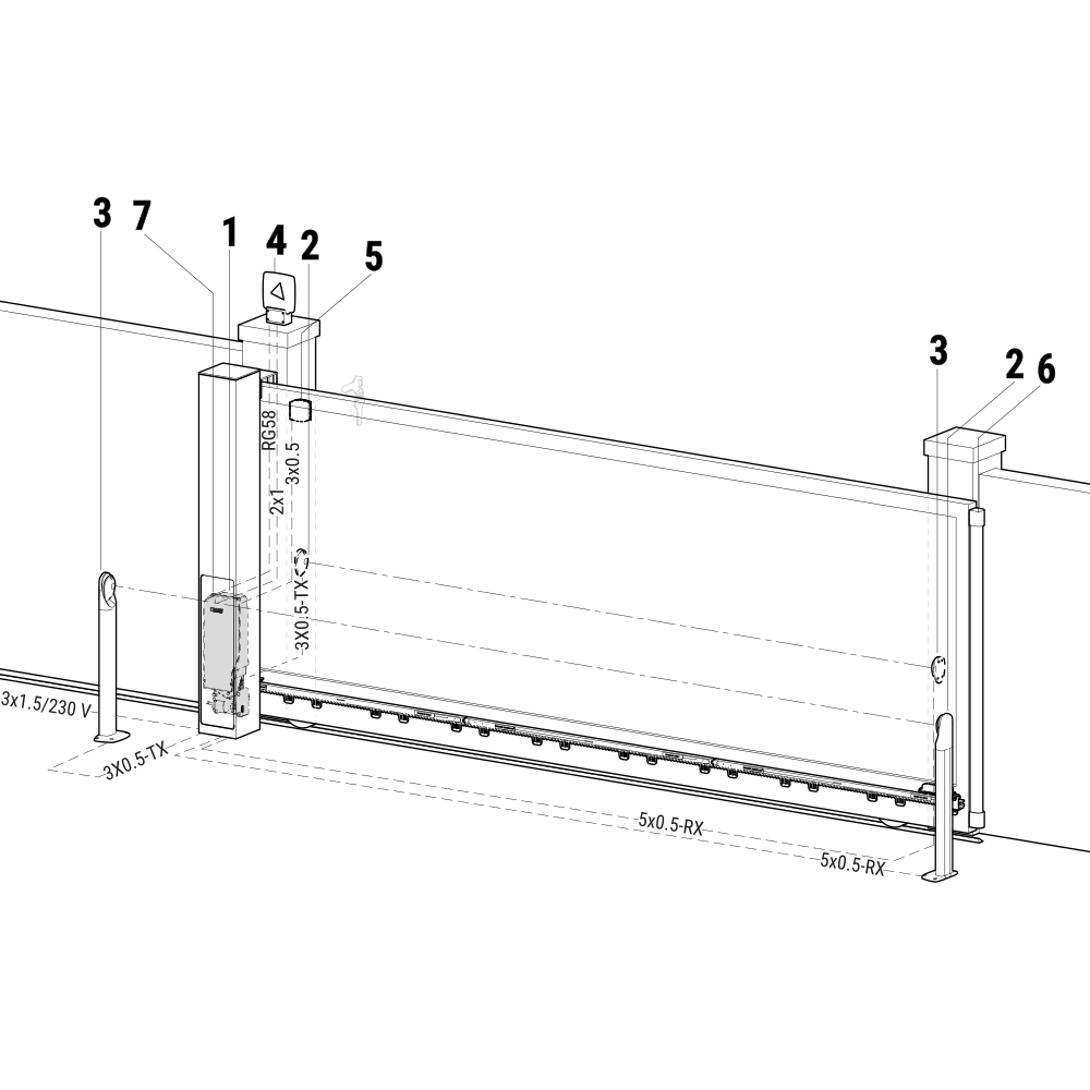 motor incastrat in stalp model TW90 marca Roger Technology, schema de principiu